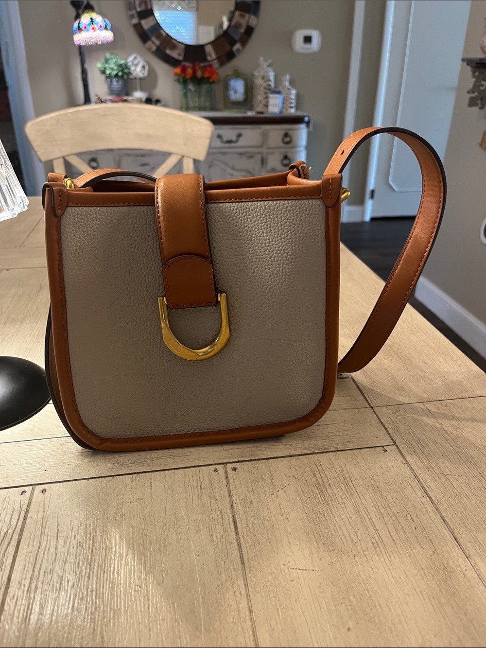 Antik Kraft Taupe and Tan Shoulder Bag with Gold Accent